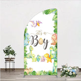 Aperturee - Aperturee It’s a Boy Dinosaur Half Moon Arch Backdrop for Baby Shower Watercolor Jungle Animals Theme Tropical Dino Party Decor